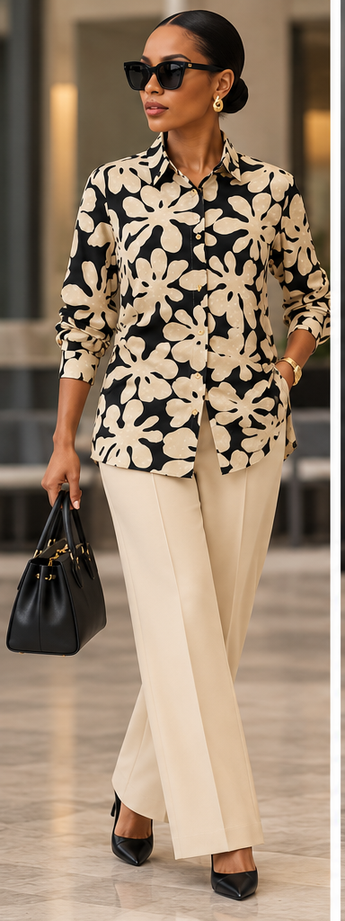 Oversized Floral Jacquard Shirt – Relaxed Rayon Blend Button