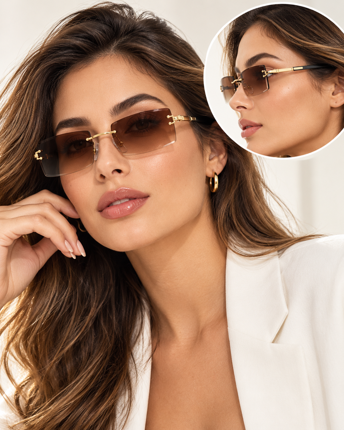 Rimless Gold-Bridge Rectangle Sunglasses – product view 1 | AVRENDI