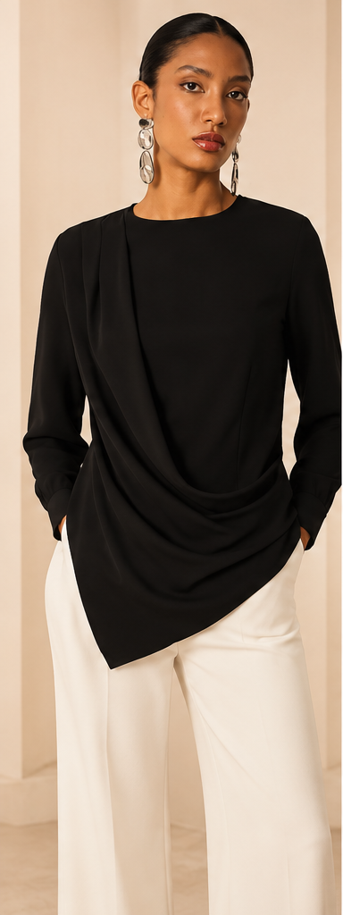 Asymmetric Draped Satin Blouse – Elegant Occasion Top