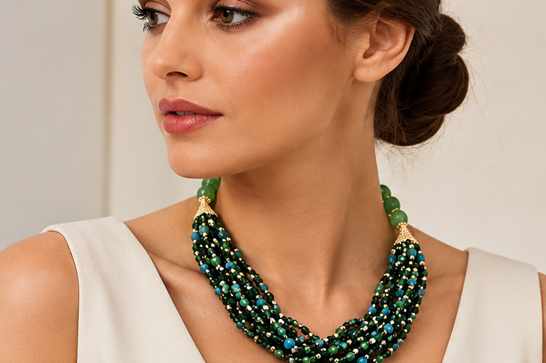 Vintage Elegant Handwoven Natural Green Gemstone Necklace