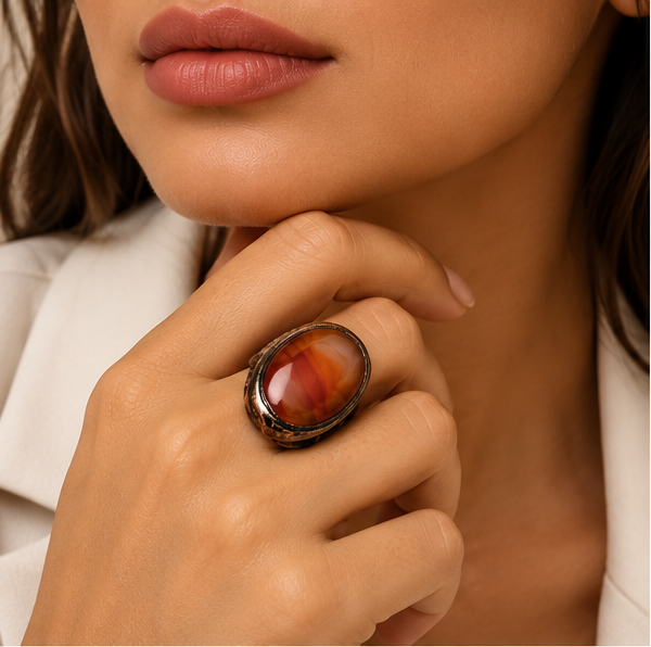 Vintage Oval Stone Inlaid Ring
