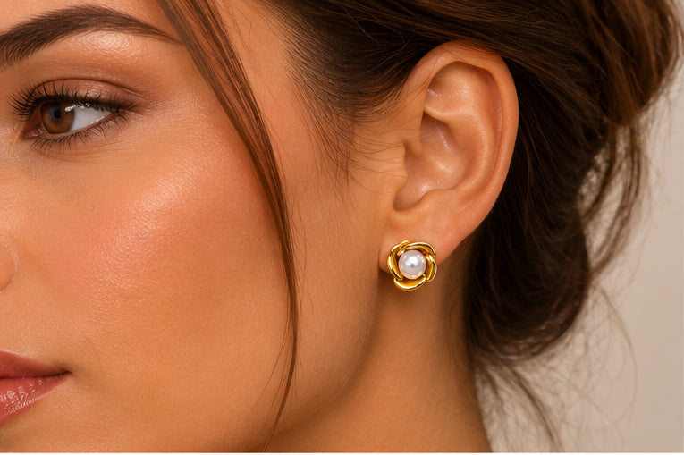 Pearl Inlaid Mini 18K Gold-Plated Stainless Steel Stud Earrings