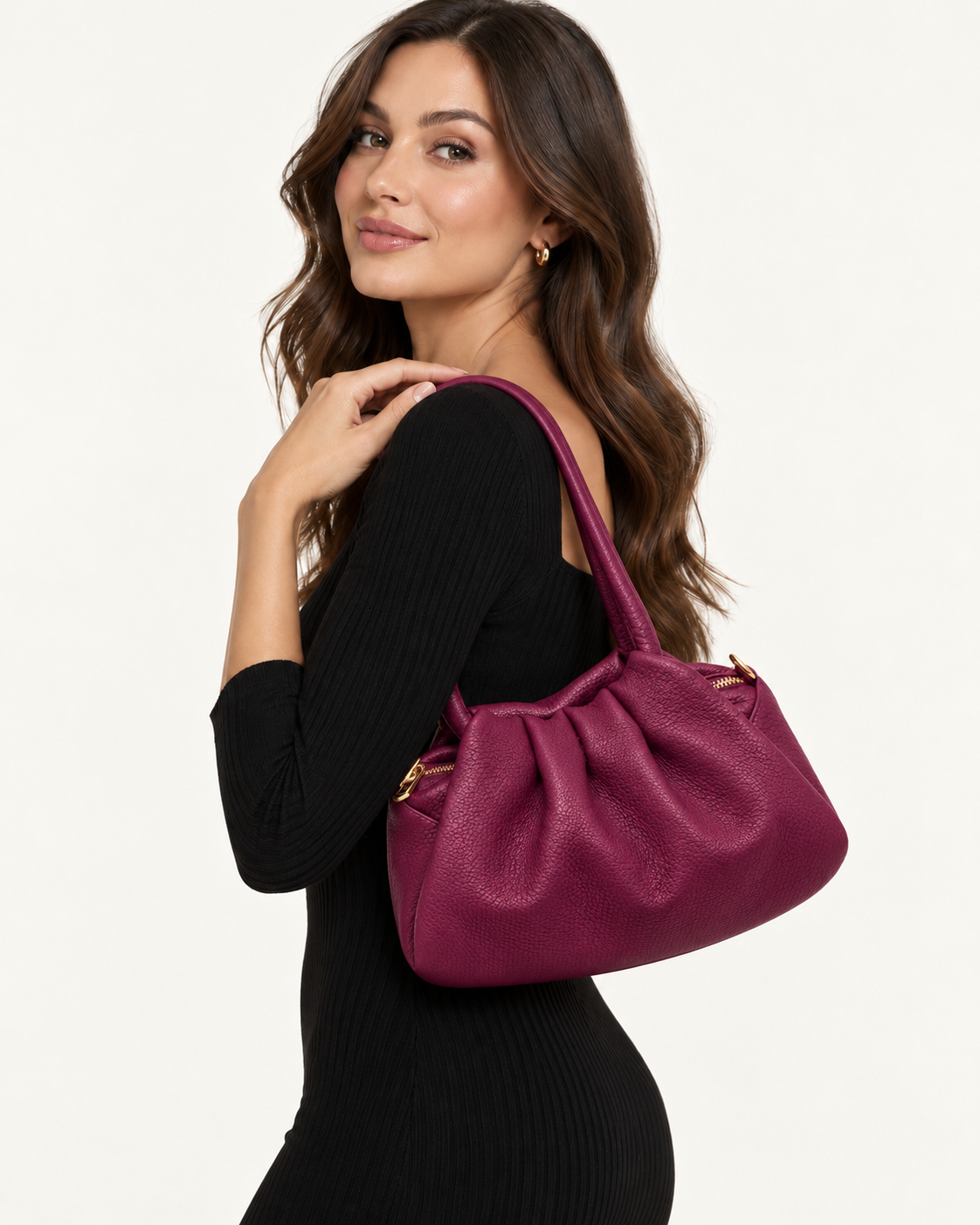 Gathered Italian Leather Convertible Handbag