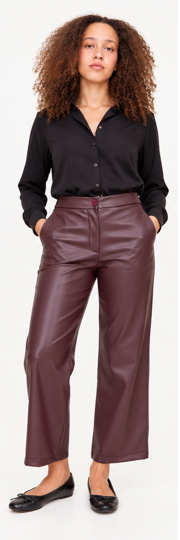 Wide-Leg Faux-Leather Trousers