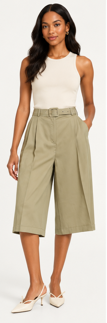 Belted Lyocell Wide-Leg Culotte Trousers