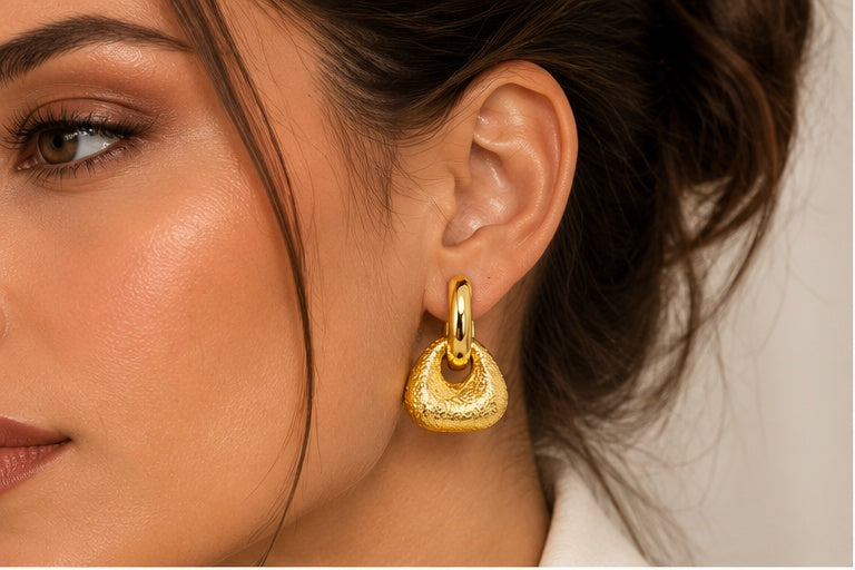 Hammering Texture 18K Gold-Plated Stainless Steel Huggie Earrings