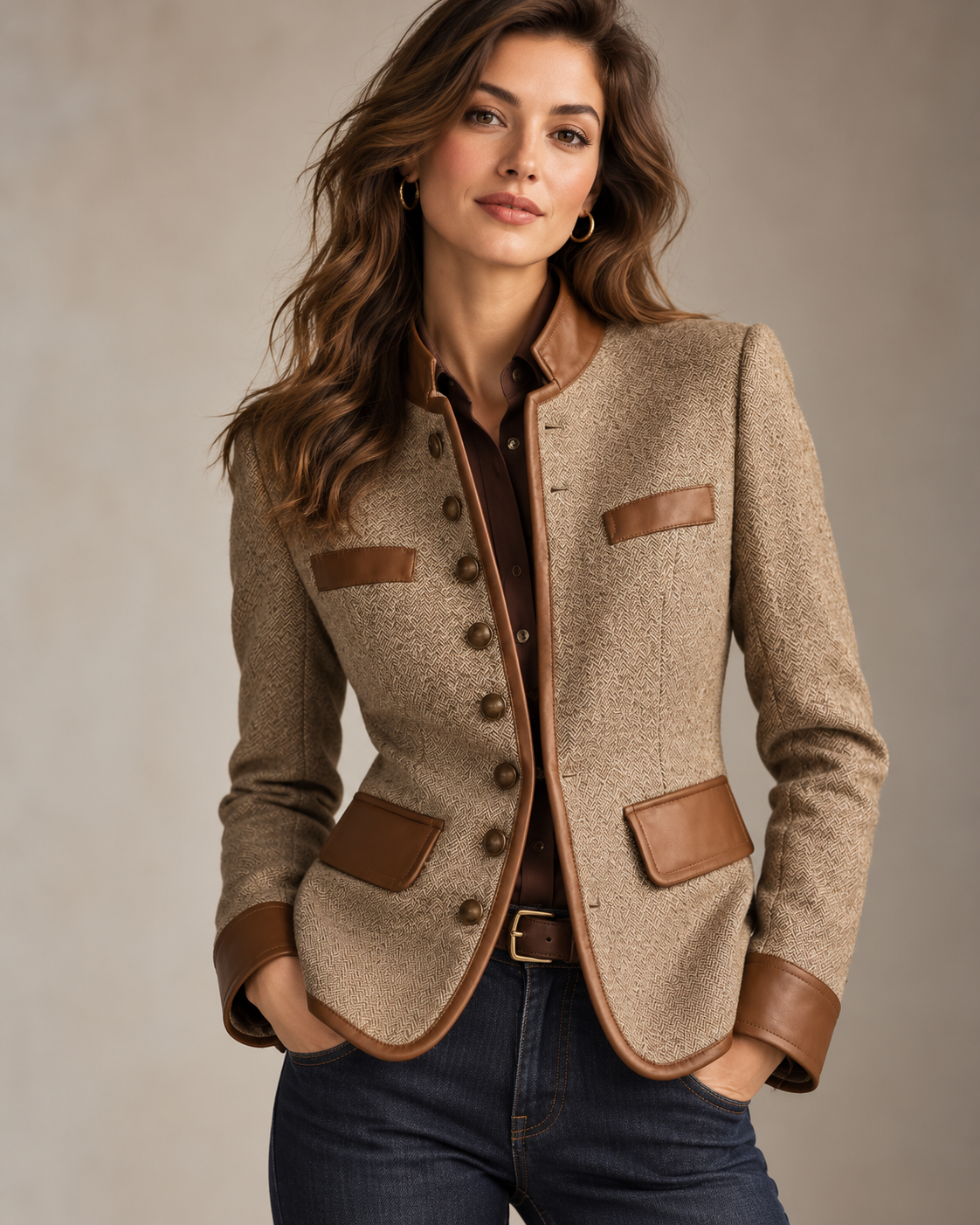 Herringbone Tweed Blazer Jacket