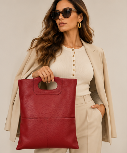 Bolso de mano de piel italiana con solapa