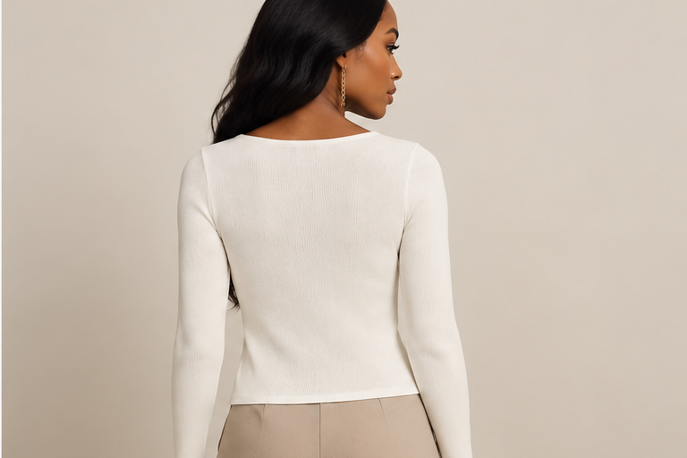 Front Zip Fitted Bodysuit – Stretch Viscose Long Sleeve Top