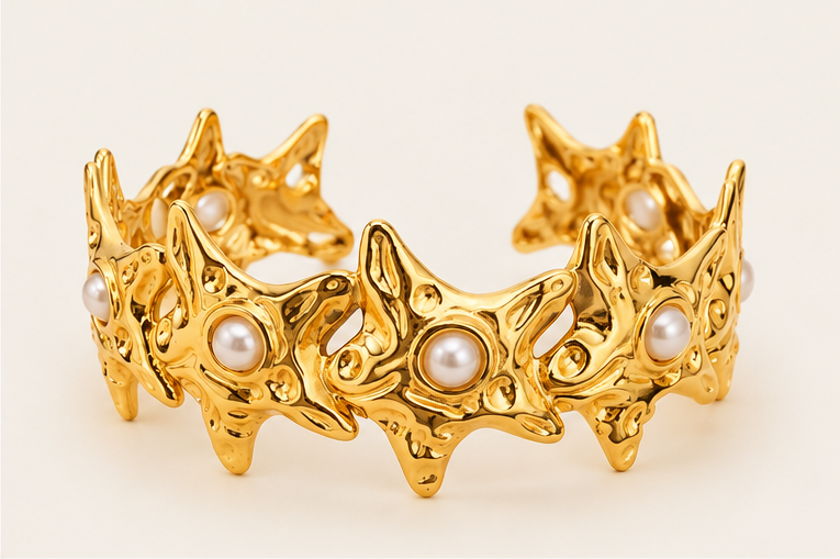 Pearl Starfish 18K Gold-Plated Stainless Steel Cuff