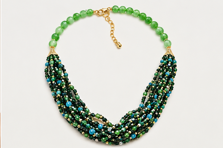 Vintage Elegant Handwoven Natural Green Gemstone Necklace