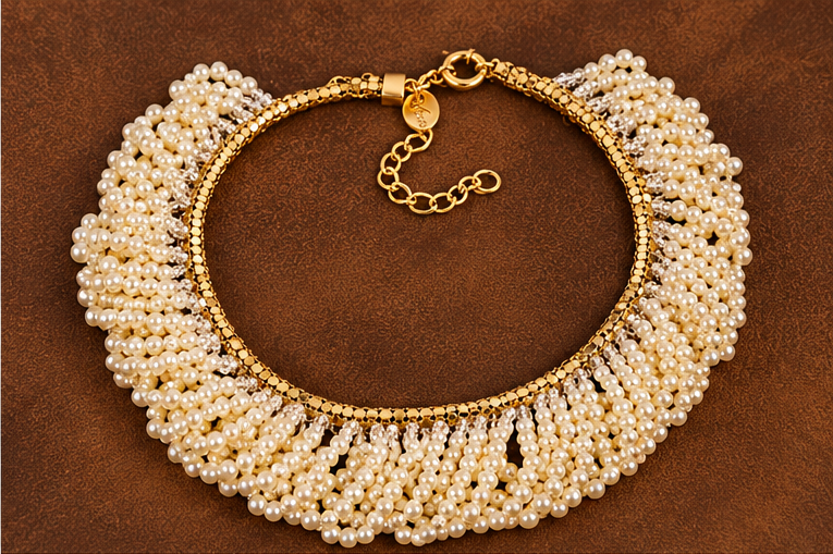 Vintage Elegant 18K Gold-Plated Handwoven Pearl Necklace