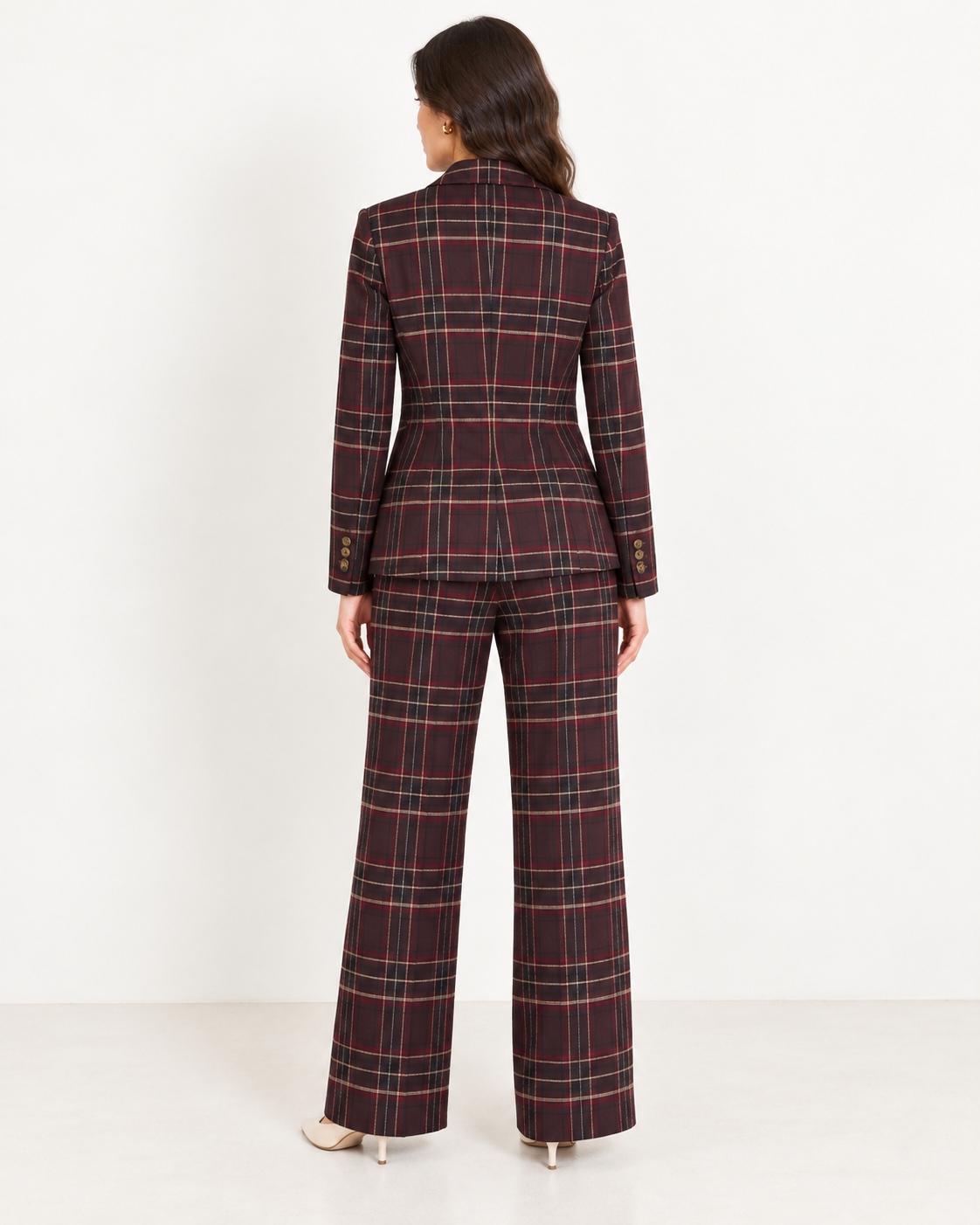 Blazer ajusté à carreaux bordeaux