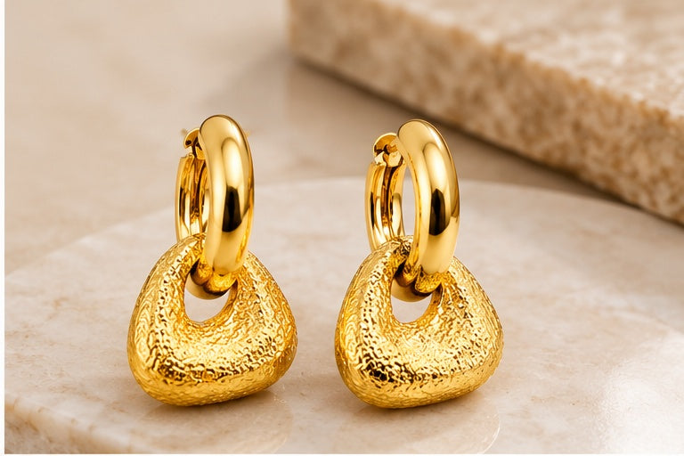 Hammering Texture 18K Gold-Plated Stainless Steel Huggie Earrings