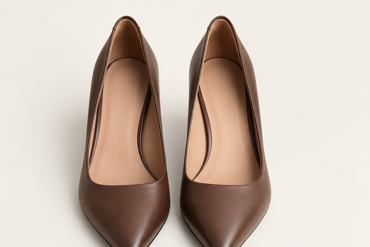 Brown Leather Pointed-Toe Pumps