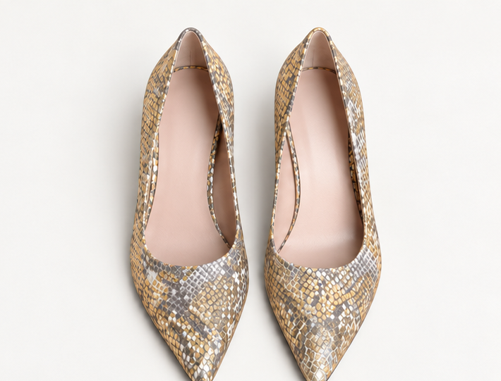 Silver & Gold Python-Print Pointed-Toe Pumps