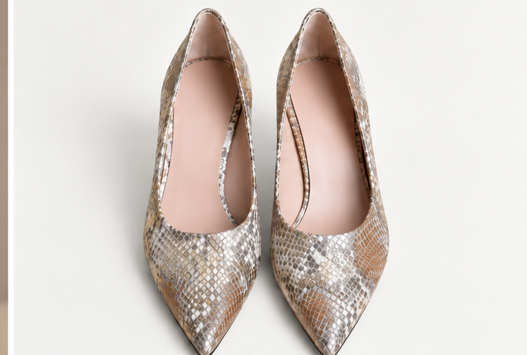 Natural Beige Python-Print Pointed-Toe Pumps