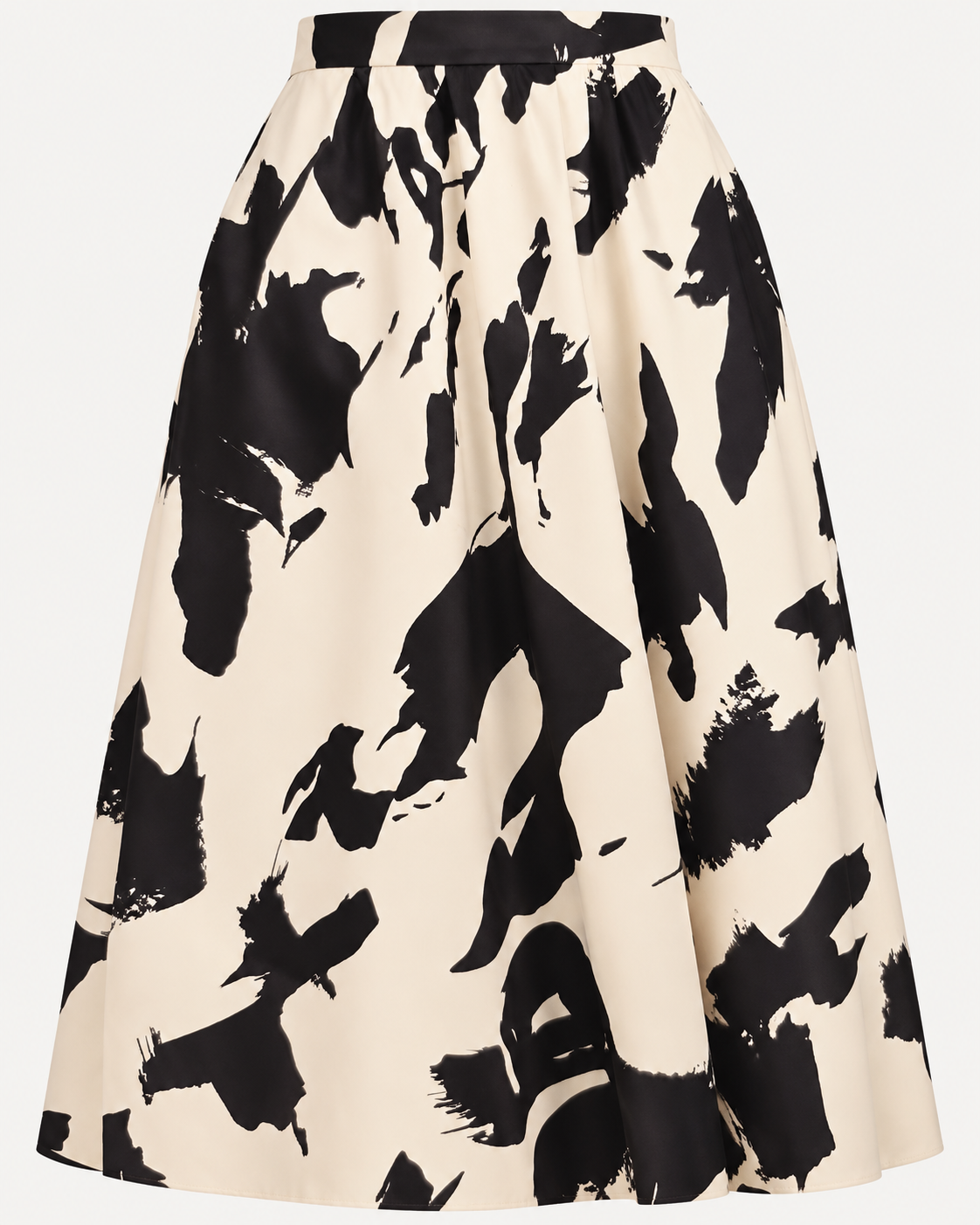 Abstract Print Satin A-Line Skirt – High Waist in Cream | AVRENDI