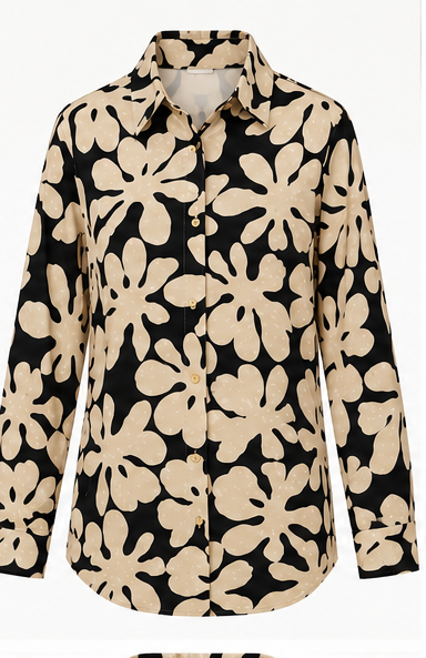Oversized Floral Jacquard Shirt – Relaxed Rayon Blend Button