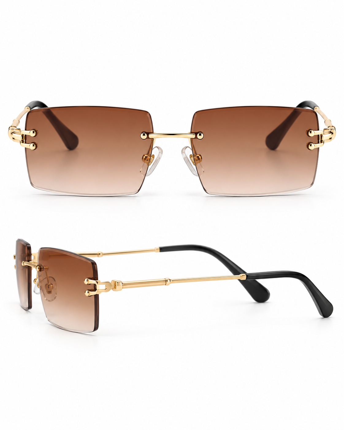 Rimless Gold-Bridge Rectangle Sunglasses – product view 4 | AVRENDI