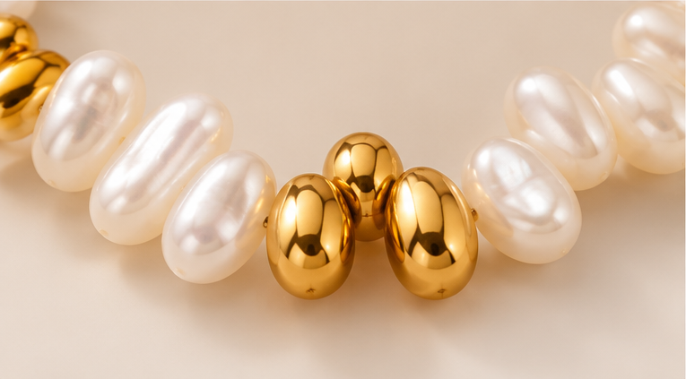 Imitation Pearl 18K Gold-Plated Stainless Steel Bracelet