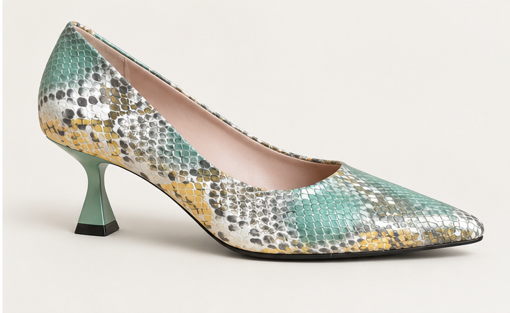 Mint & Silver Python-Print Pointed-Toe Pumps