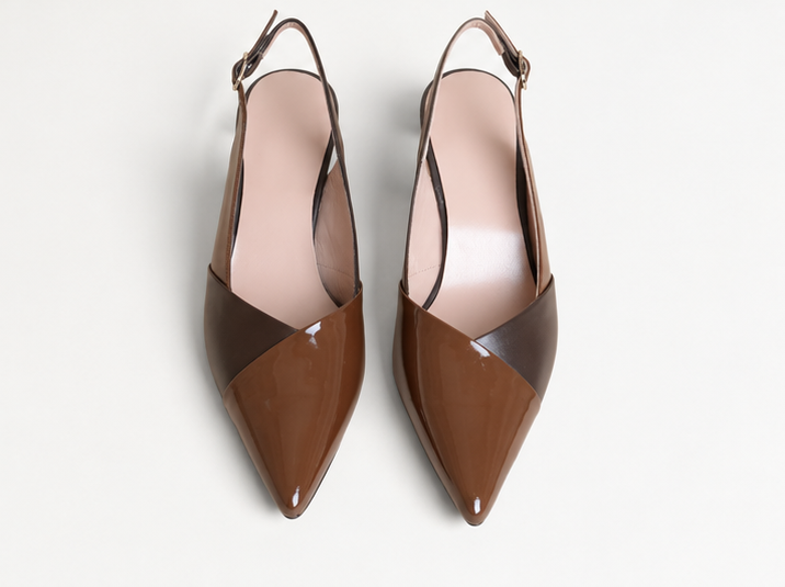 Chocolate Patent Pointed-Toe Slingback Pumps