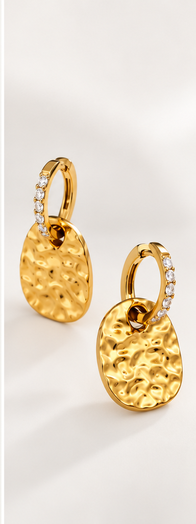 Hammer Texture 18K Gold-Plated Stainless Steel Huggie Earrings