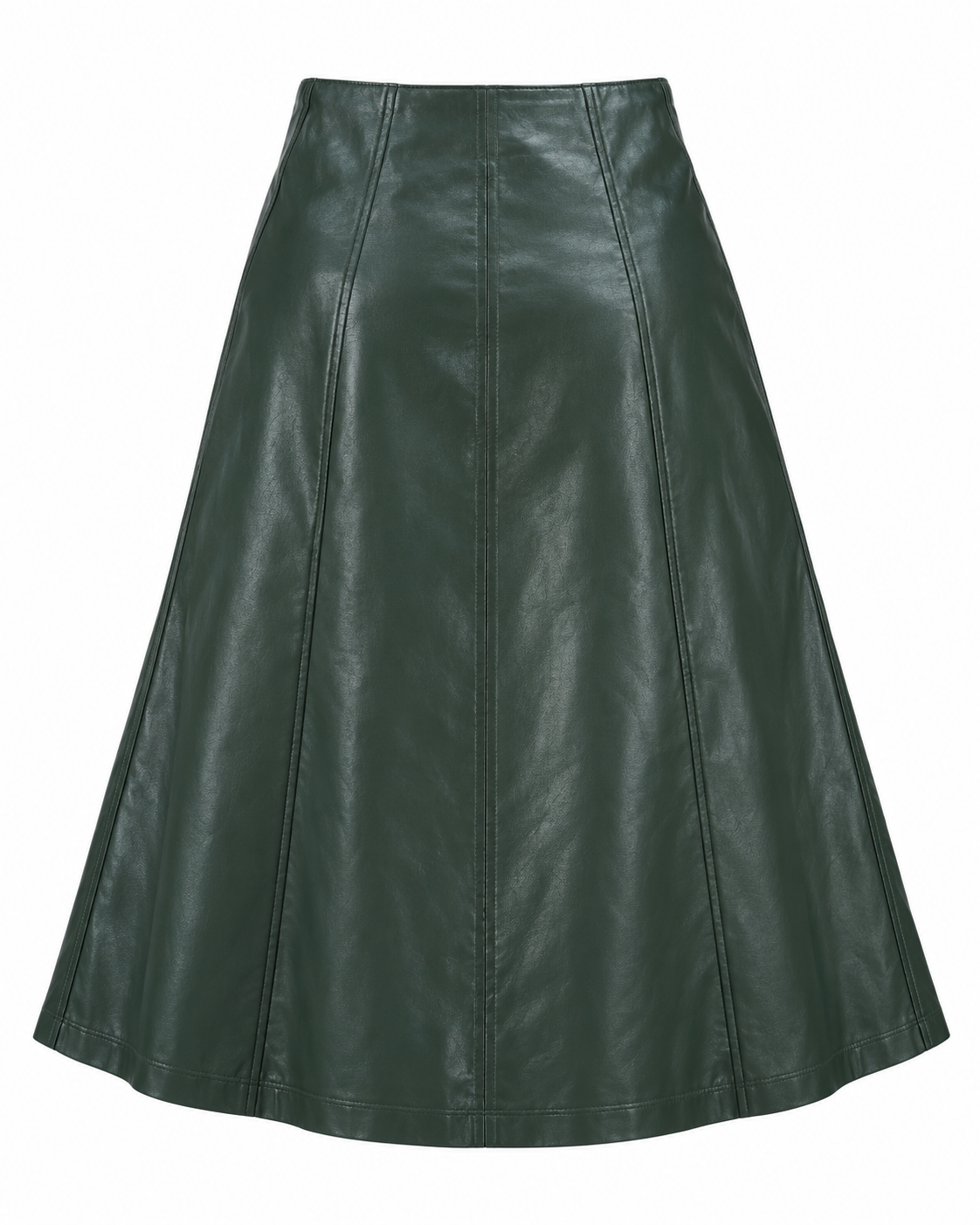 Flared Faux-Leather Midi Skirt with Front Zip