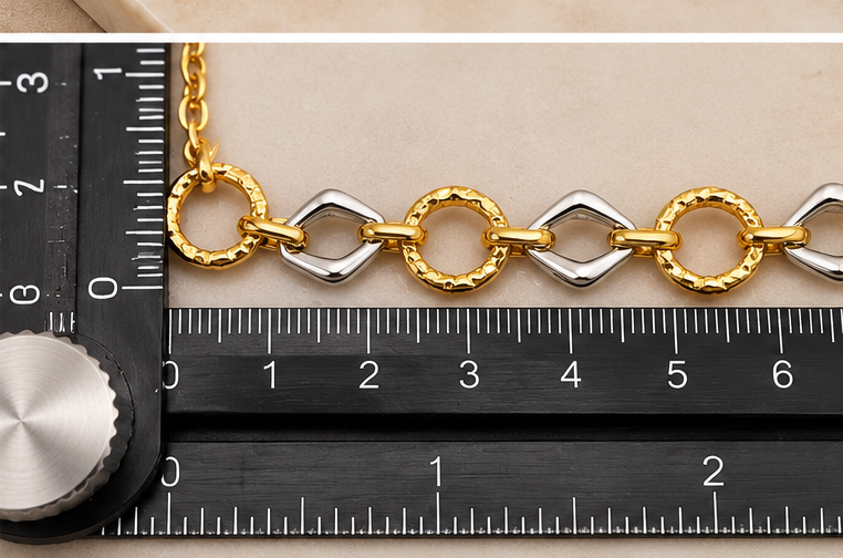 Two Tone Geometric linked 18K Gold-Plated Stainless Steel Necklace