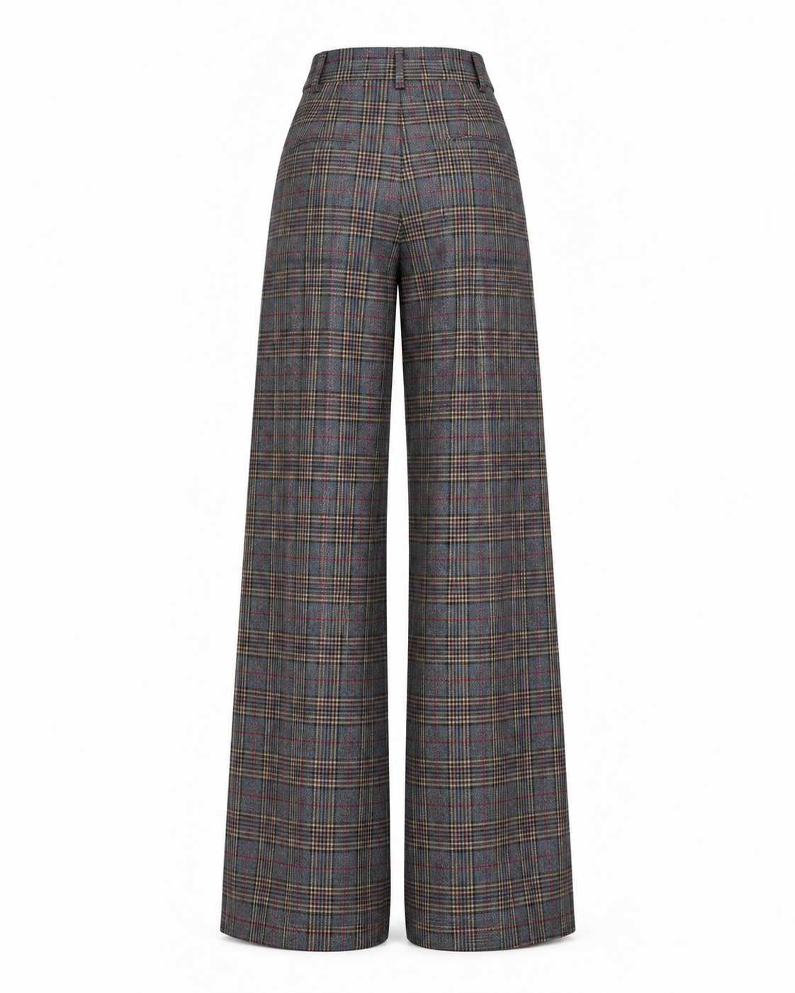 Pantalones de tiro alto y pernera ancha con estampado de cuadros grises