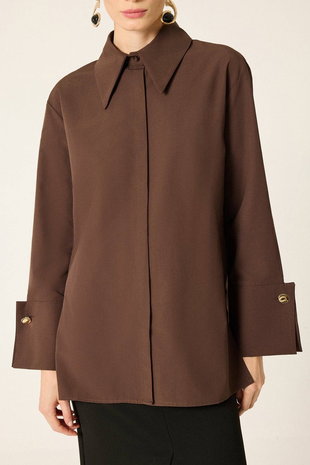 Wide Cuff Cotton Blend Poplin Shirt | AVRENDI