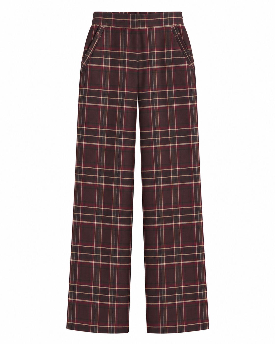 Bordeaux Checked Wide-Leg Trousers
