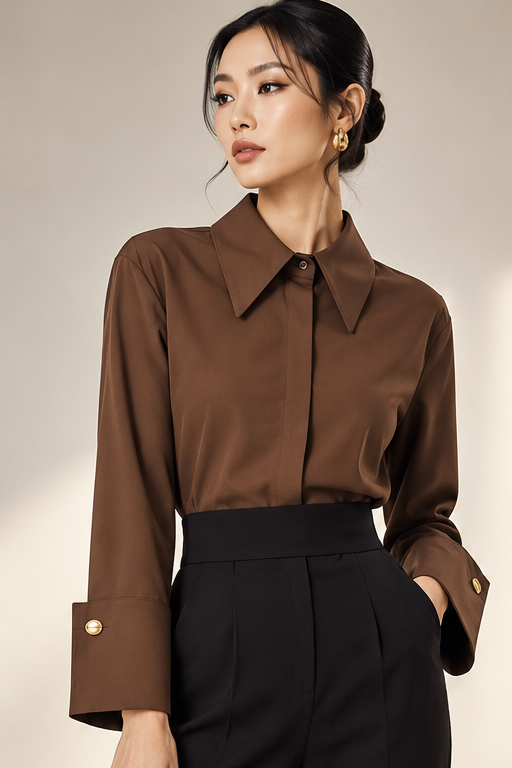 Wide Cuff Cotton Blend Poplin Shirt