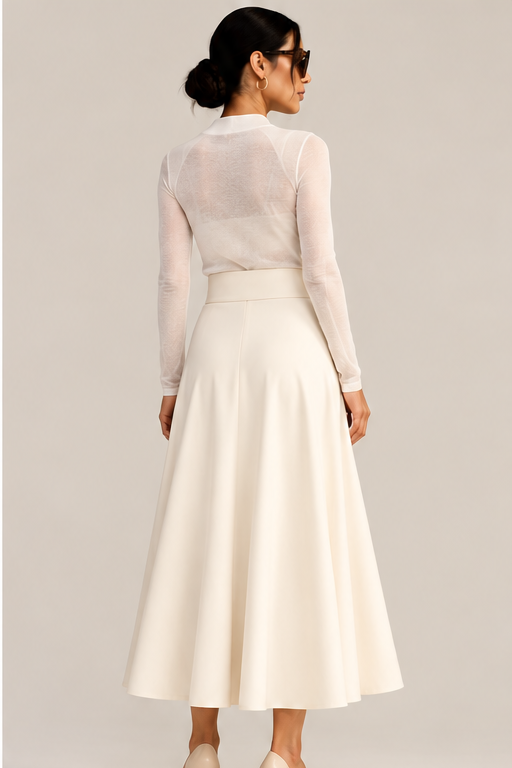 100% Cotton Pleated A-Line Midi Skirt