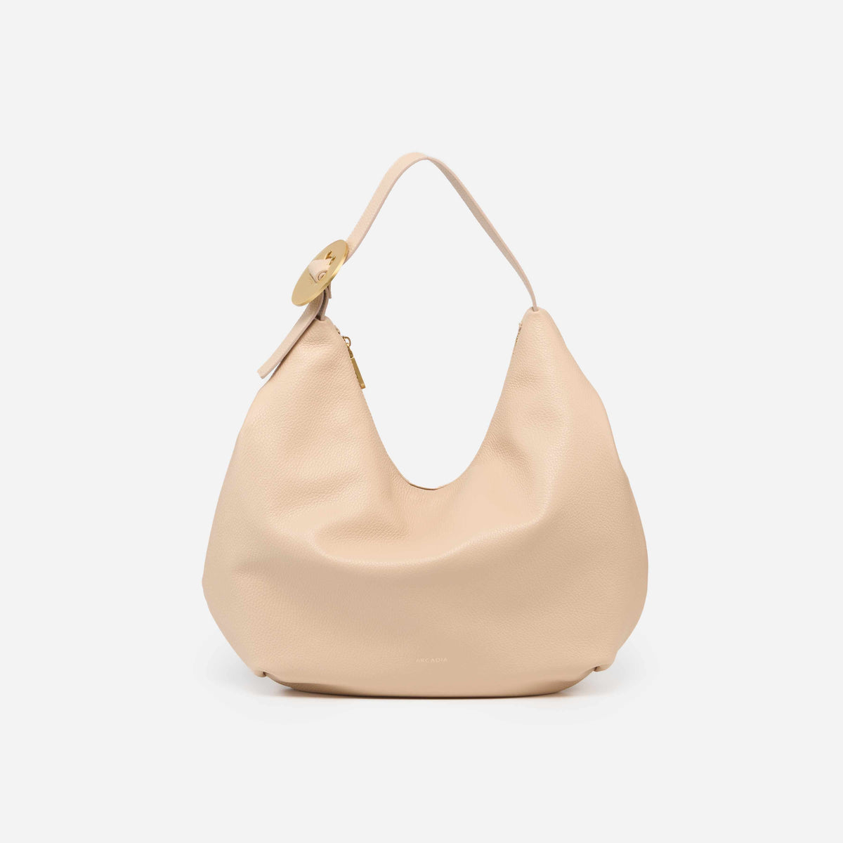 Astrid Large Beige Italian Leather Hobo Bag front view | AVRENDI