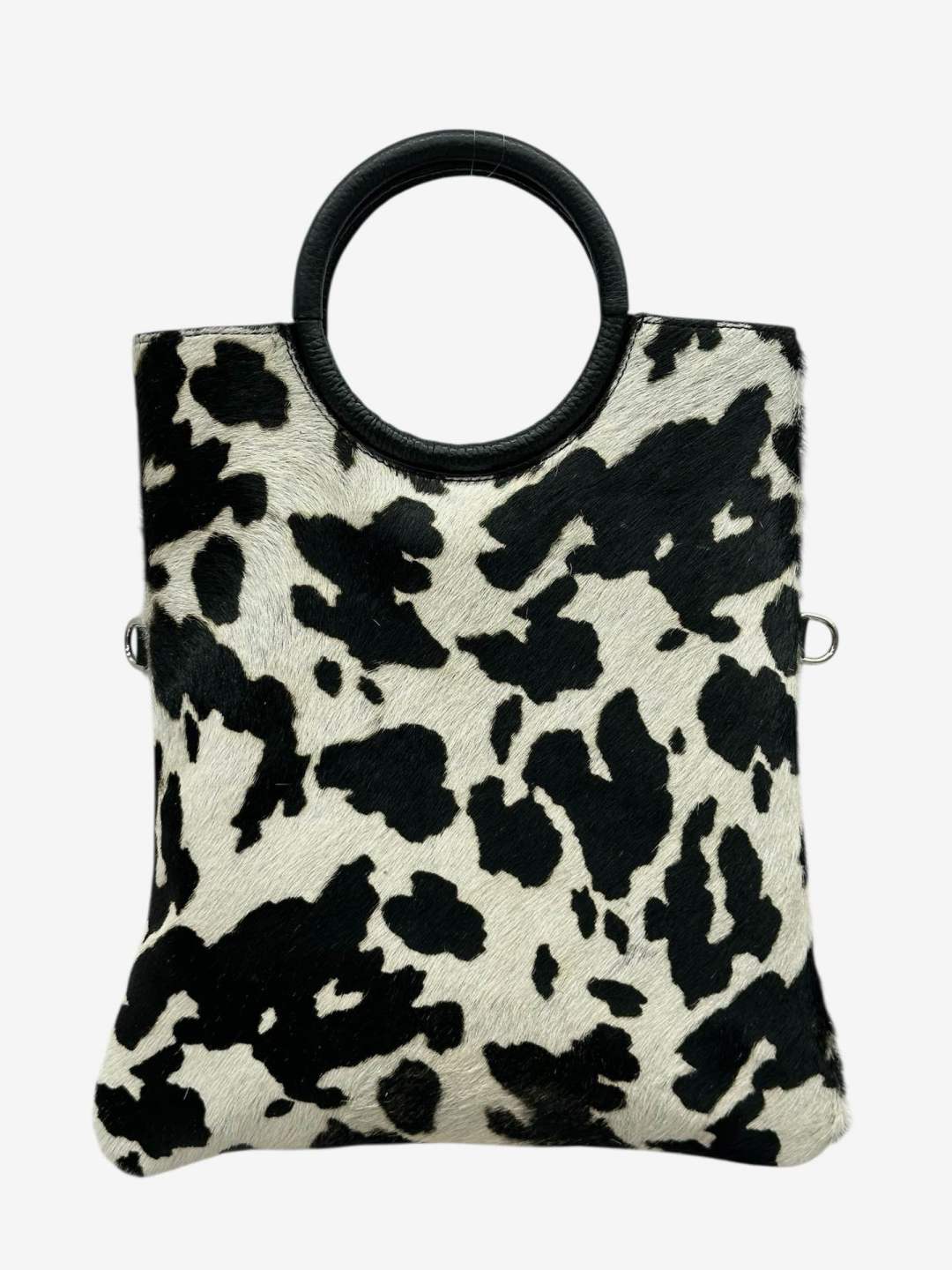 Hair-On Leather Ring-Handle Tote in White Cow Print | AVRENDI