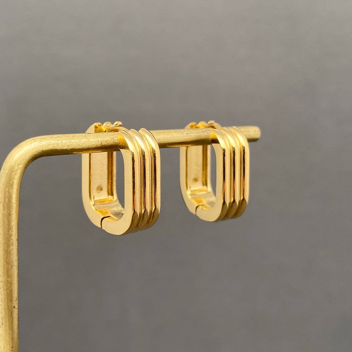 Geometric Stripe 18K Gold-Plated Stainless Steel Hoop Earrings in Golden | AVRENDI