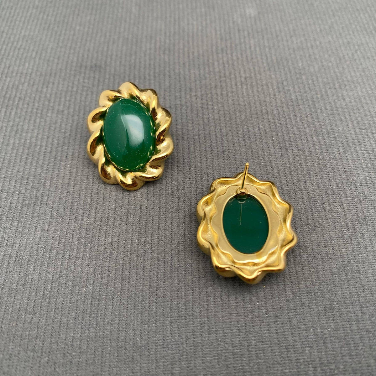 Oval Agate 18K Gold-Plated Stainless Steel Earrings | AVRENDI