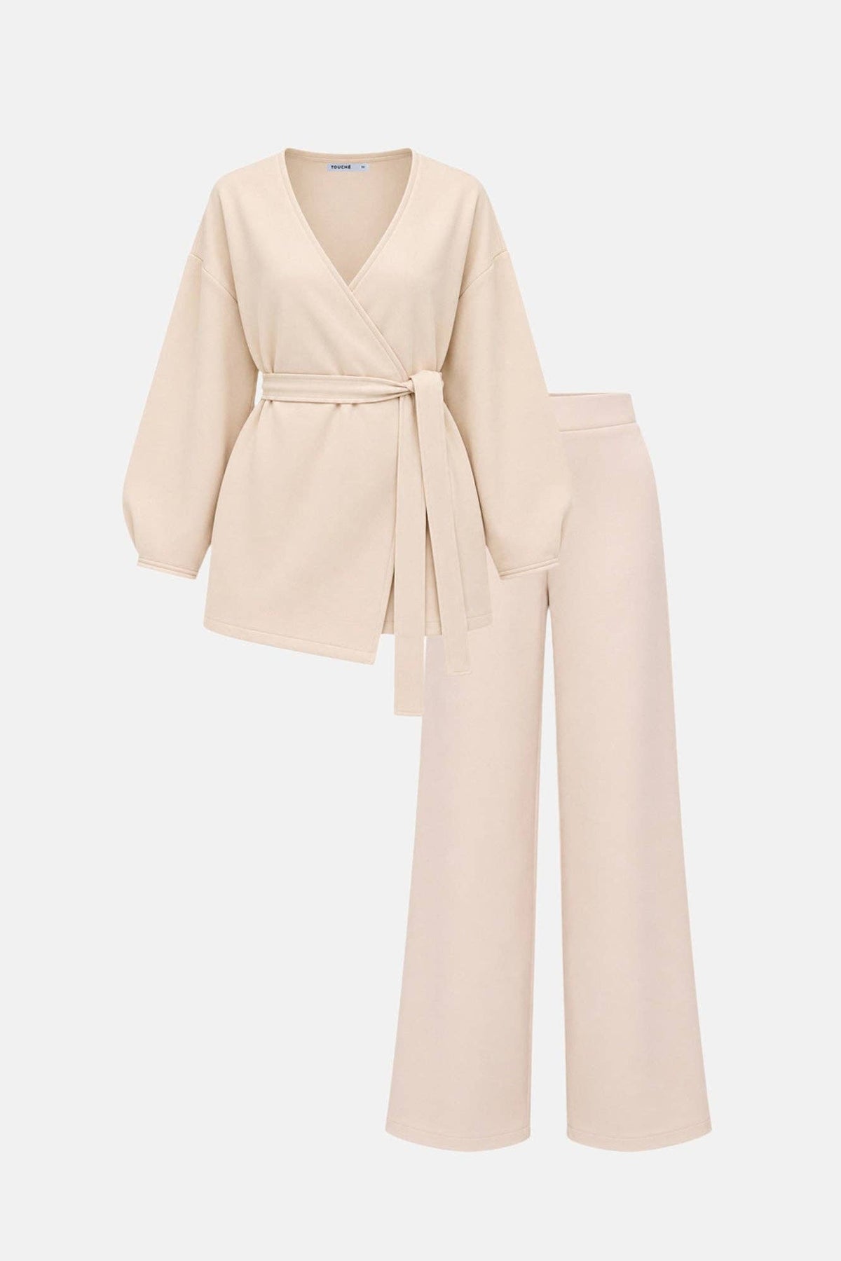 Belted Wrap Tunic & Wide Leg Pants 2-Piece Cotton Set | AVRENDI