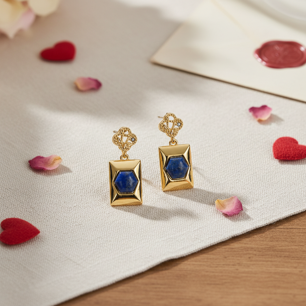 Vintage 18K Gold-Plated Natural Lapis Lazuli Dangle Earrings | AVRENDI