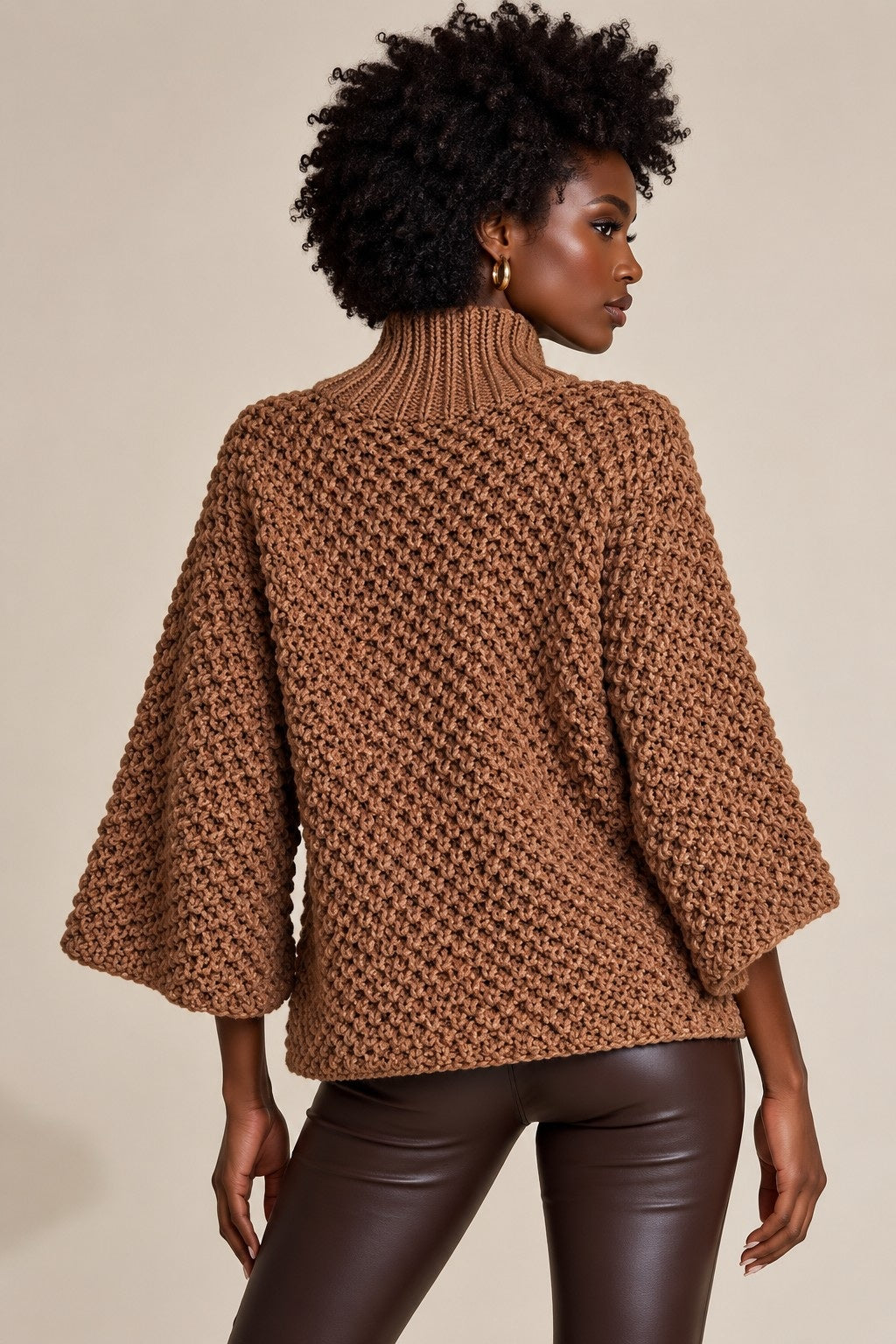 Oversized Thick-Knit Sweater with Stand Collar