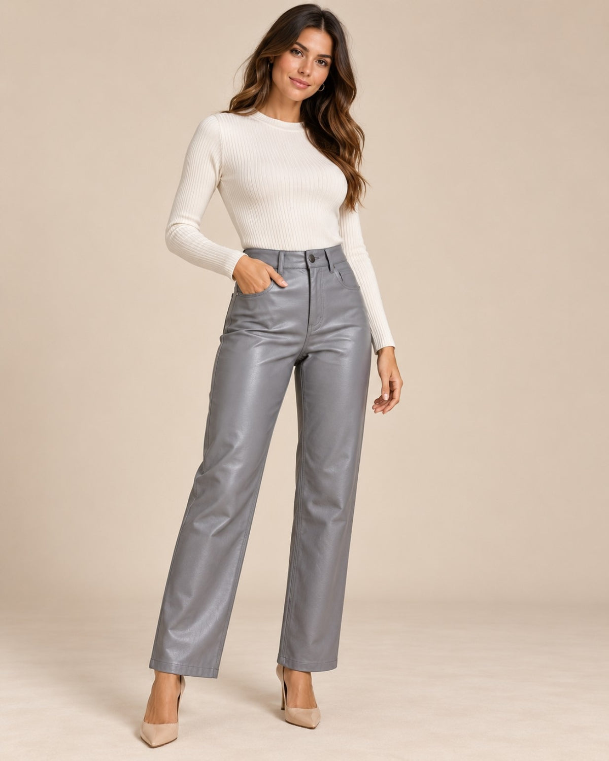 Faux Leather Wide-Leg Pants