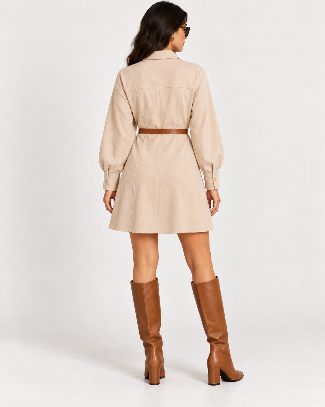 Dolman-Sleeve Belted Dress