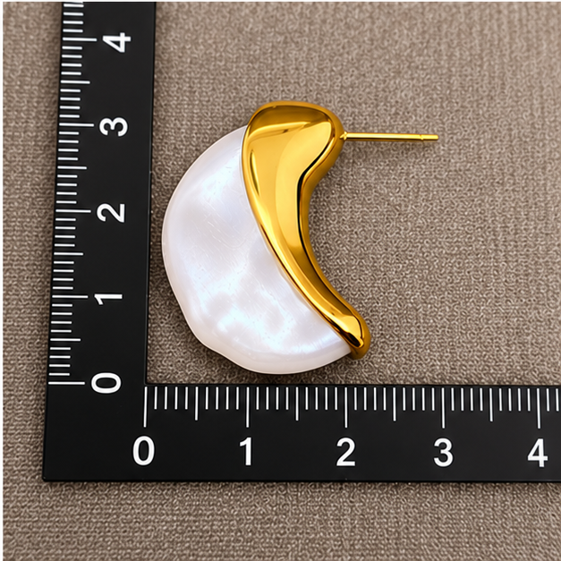 Pearl Inlaid Moon 18K Gold-Plated Stainless Steel Earrings
