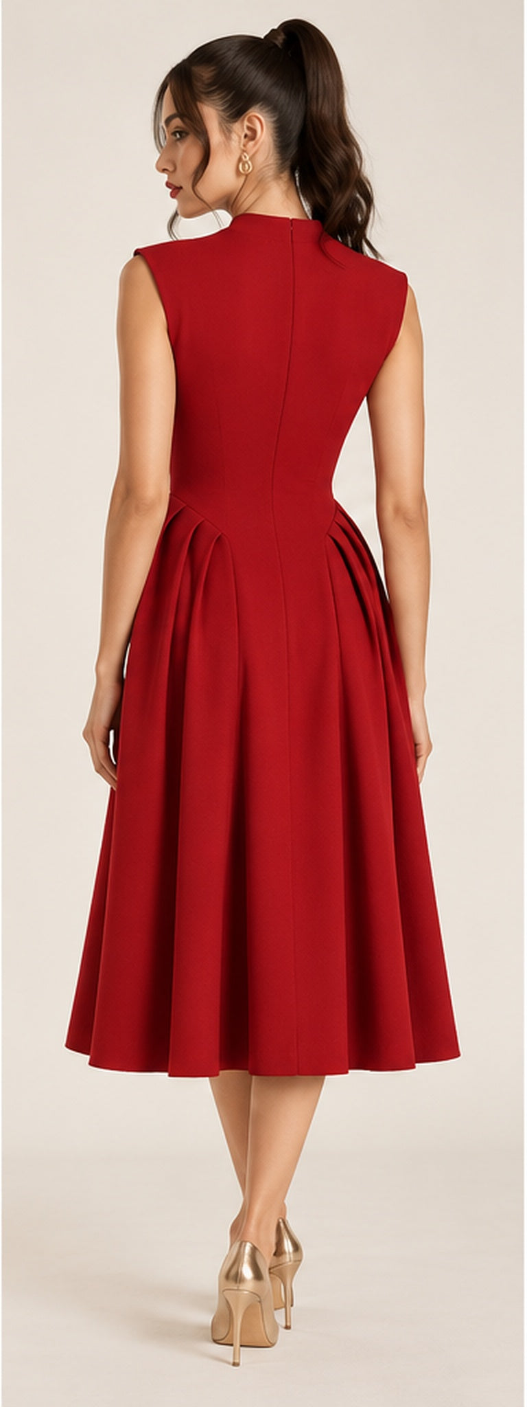 Pleated Detail Sleeveless Midi Dress