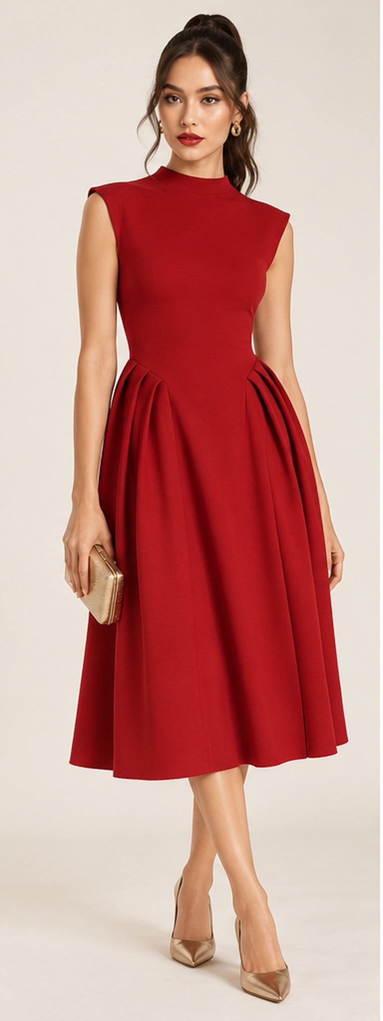 Pleated Detail Sleeveless Midi Dress