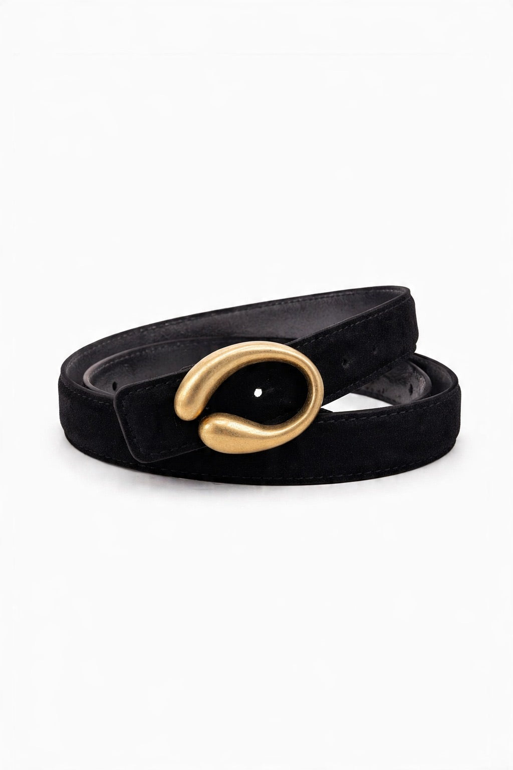 Polished-Buckle Genuine Leather Belt in Black/Gold | AVRENDI