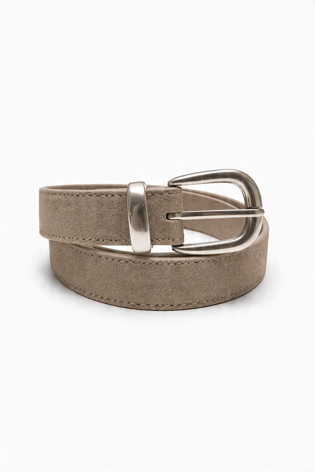 Suede Oval-Buckle Genuine Leather Belt in Taupe | AVRENDI