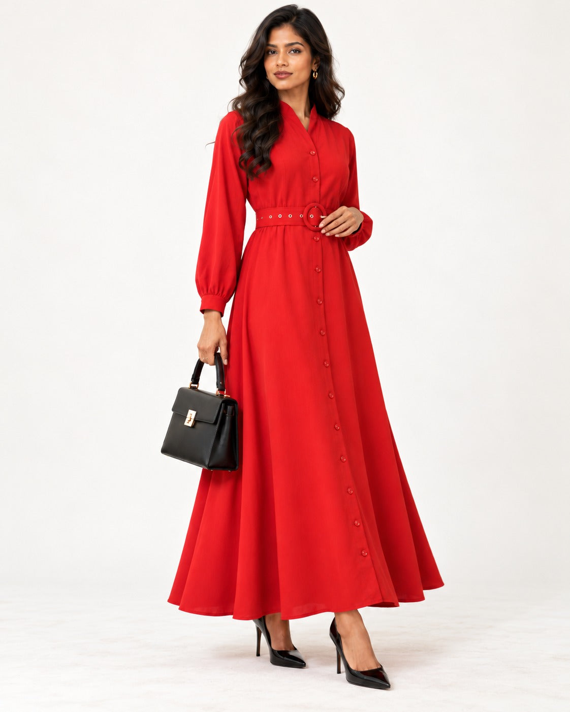 Button Detail Poplin Maxi Shirt Dress